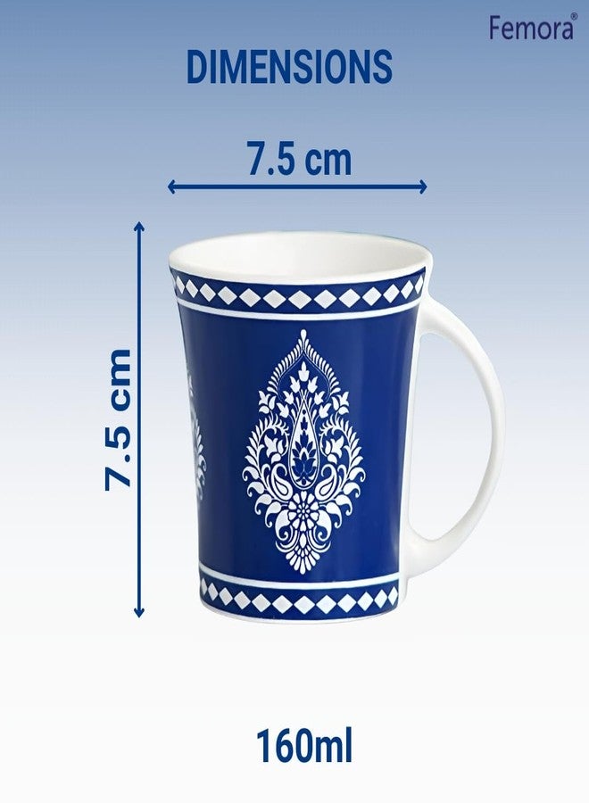 Femora Block Print Ceramic Coffee & Tea Cup Set of 6, 160 ML, Blue - Image 4